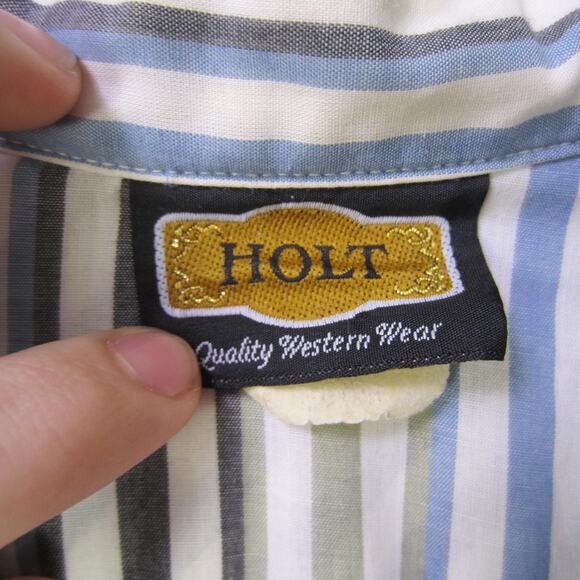 Vintage Holt Shirt Mens Large Striped Western Pearl Snap 70s 80s - Picture 4 of 11